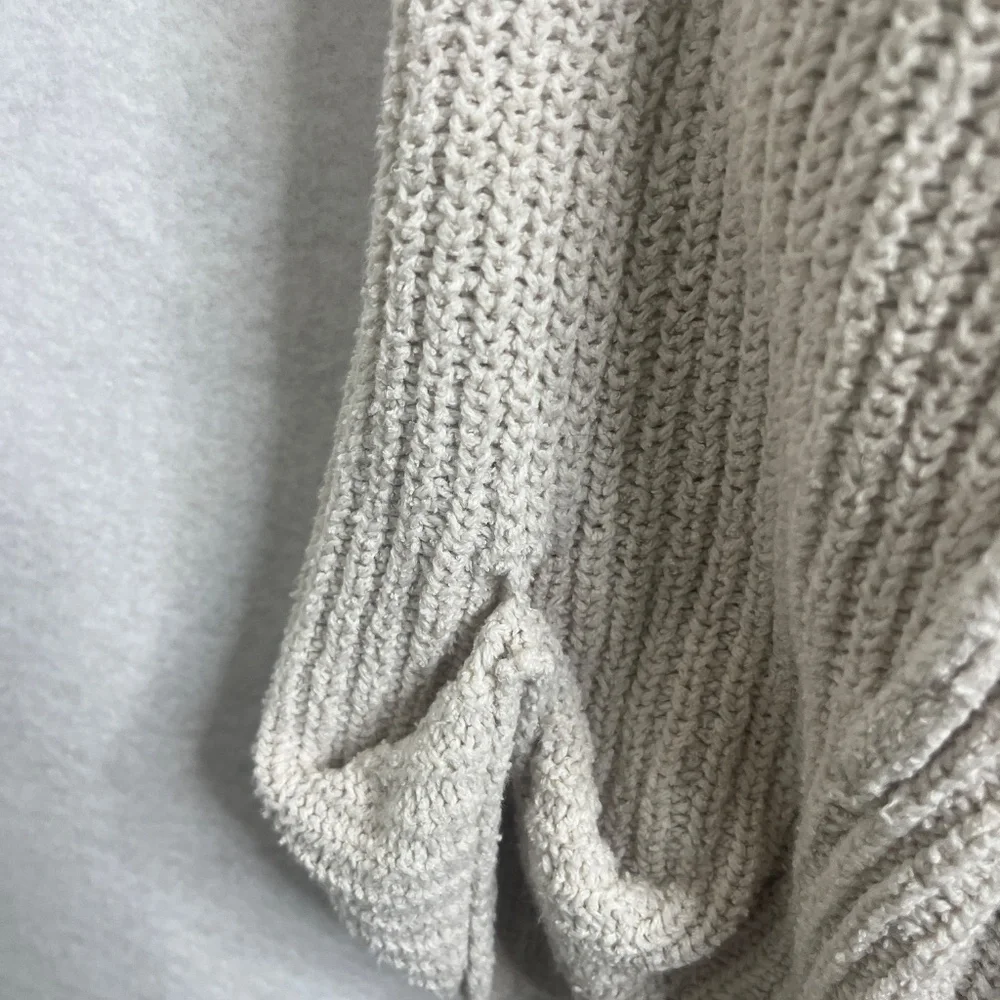 Free People Hooded Knit Cardigan Cream Open Front Draped Sweater Size M/L - Picture 4 of 10